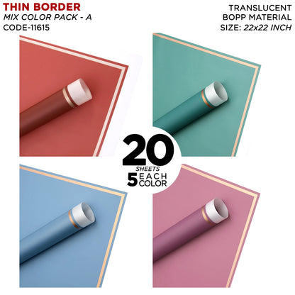 Triple Edge Thin Clear Border - Mix Color 20 Sheet Pack - Translucent Flower Wrapping Bouquet Sheets