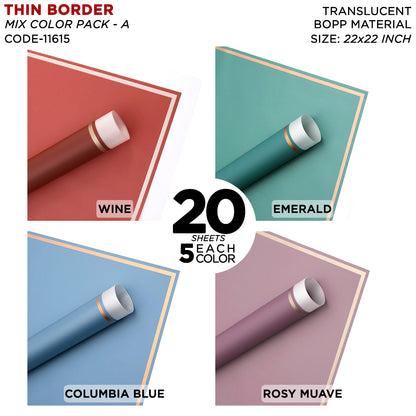 Triple Edge Thin Clear Border - Mix Color 20 Sheet Pack - Translucent Flower Wrapping Bouquet Sheets