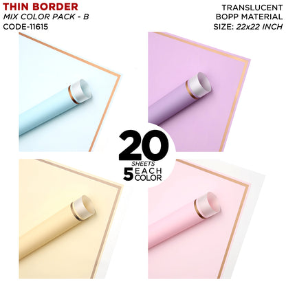 Triple Edge Thin Clear Border - Mix Color 20 Sheet Pack - Translucent Flower Wrapping Bouquet Sheets
