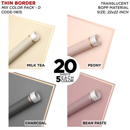 Triple Edge Thin Clear Border - Mix Color 20 Sheet Pack - Translucent Flower Wrapping Bouquet Sheets