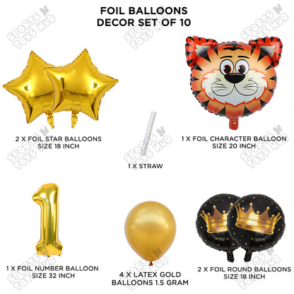 Jungle Safari Tiger Pack Of 10 Foil Balloon Set
