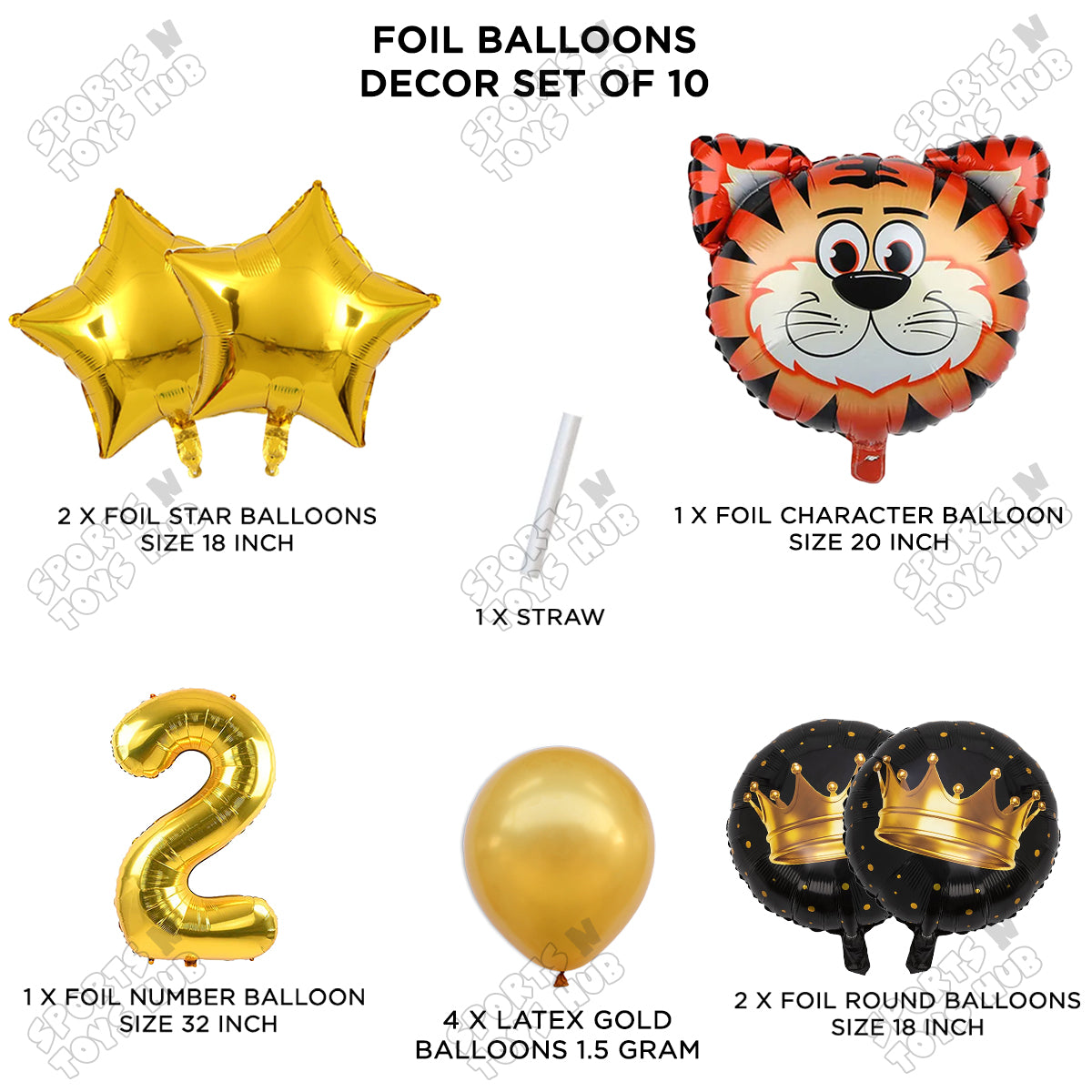 Jungle Safari Tiger Pack Of 10 Foil Balloon Set