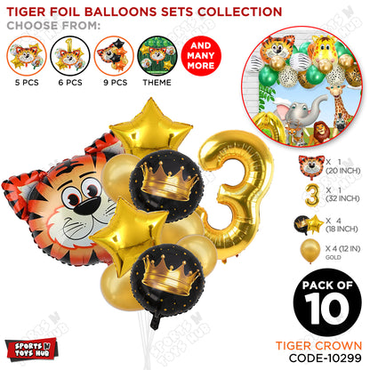 Jungle Safari Tiger Pack Of 10 Foil Balloon Set