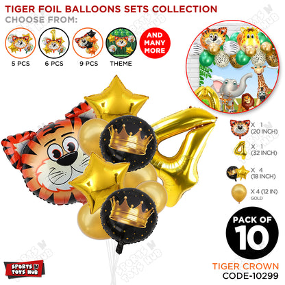 Jungle Safari Tiger Pack Of 10 Foil Balloon Set