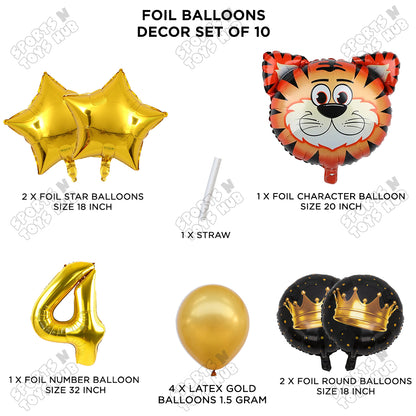 Jungle Safari Tiger Pack Of 10 Foil Balloon Set
