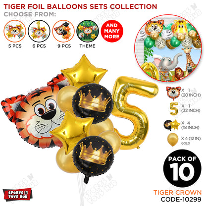Jungle Safari Tiger Pack Of 10 Foil Balloon Set