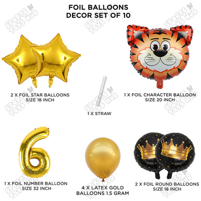 Jungle Safari Tiger Pack Of 10 Foil Balloon Set