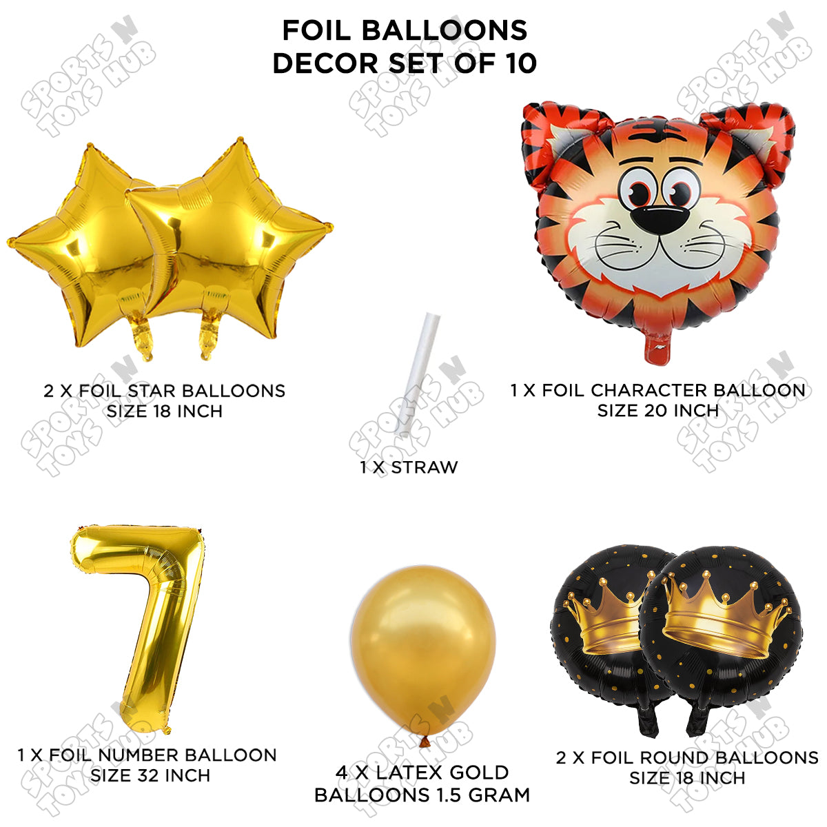 Jungle Safari Tiger Pack Of 10 Foil Balloon Set