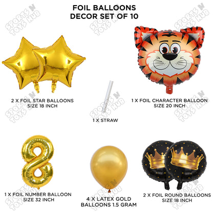 Jungle Safari Tiger Pack Of 10 Foil Balloon Set