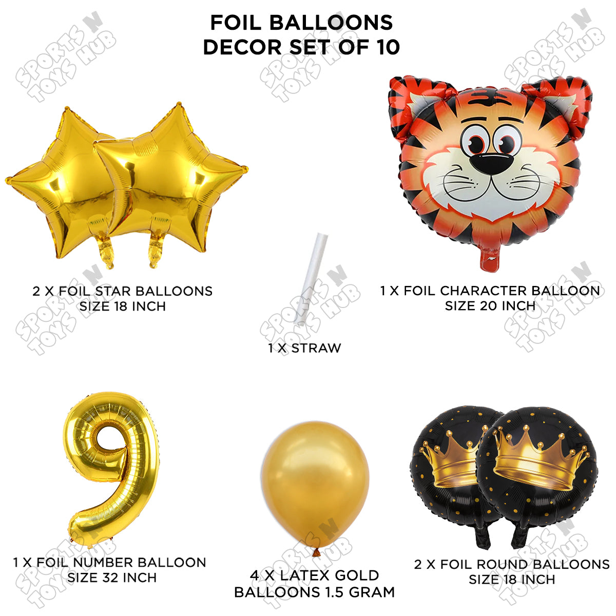 Jungle Safari Tiger Pack Of 10 Foil Balloon Set
