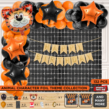 Jungle Safari Tiger Foil Balloon With Happy Birthday Card Banner Arch Theme