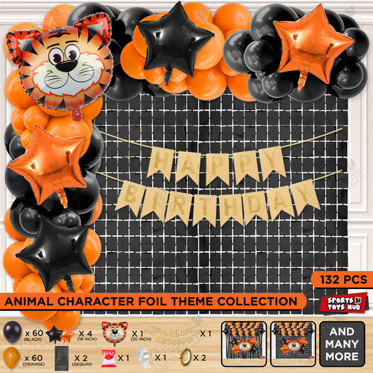 Jungle Safari Tiger Foil Balloon With Happy Birthday Card Banner Arch Theme