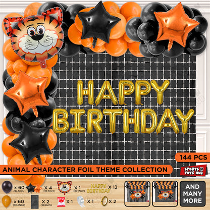 Jungle Safari Tiger Foil Balloon With Happy Birthday Foil Letter Arch Theme