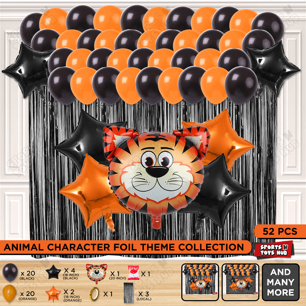 Tiger Character Jungle Safari Foil Balloon Set Theme
