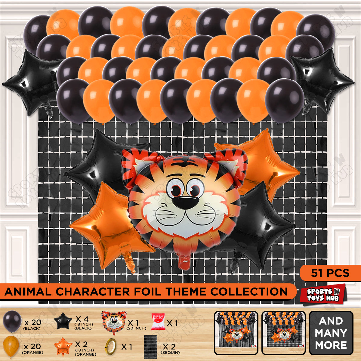 Tiger Character Jungle Safari Foil Balloon Set Theme