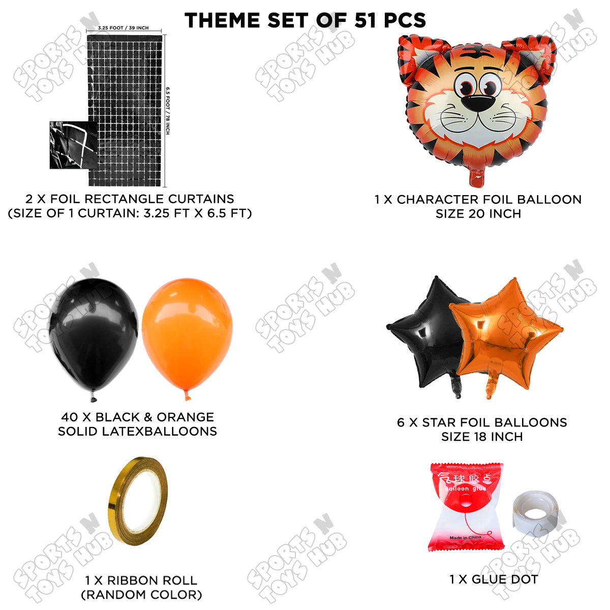 Tiger Character Jungle Safari Foil Balloon Set Theme