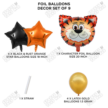 Tiger Jungle Safari Pack Of 9 Foil Balloon Set