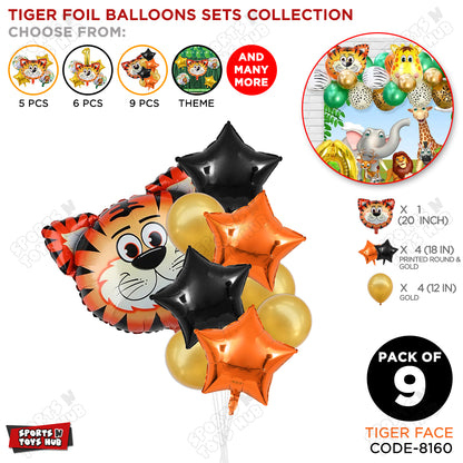 Tiger Jungle Safari Pack Of 9 Foil Balloon Set