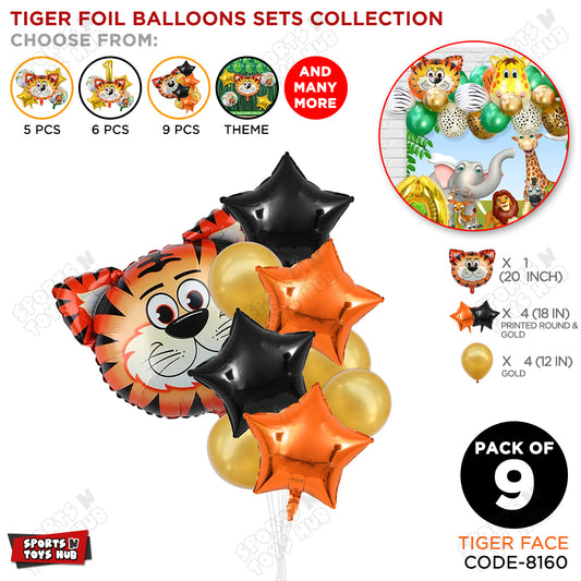 Tiger Jungle Safari Pack Of 9 Foil Balloon Set