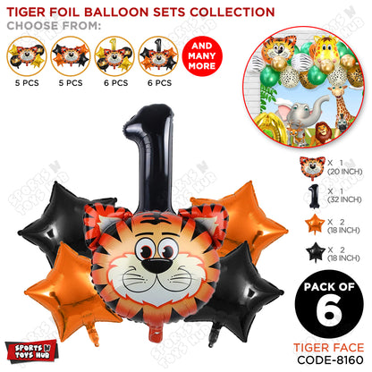 Jungle Safari Tiger Pack Of 6 Foil Balloon Set