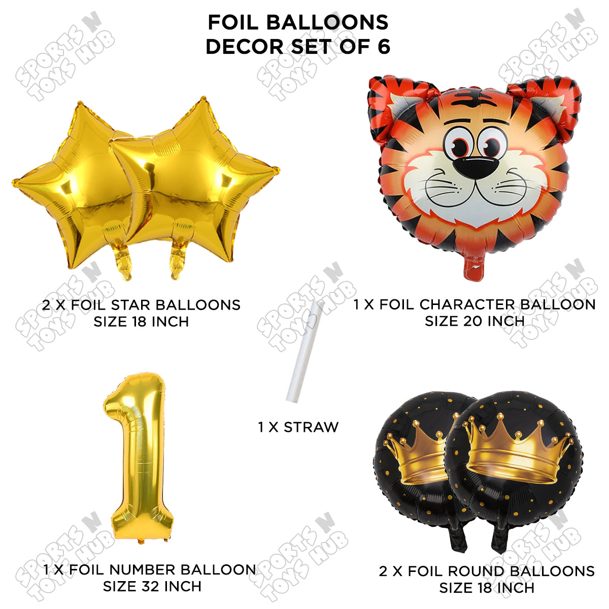 Tiger Jungle Safari Pack Of 6 Foil Balloon Set