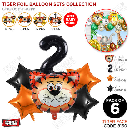 Jungle Safari Tiger Pack Of 6 Foil Balloon Set