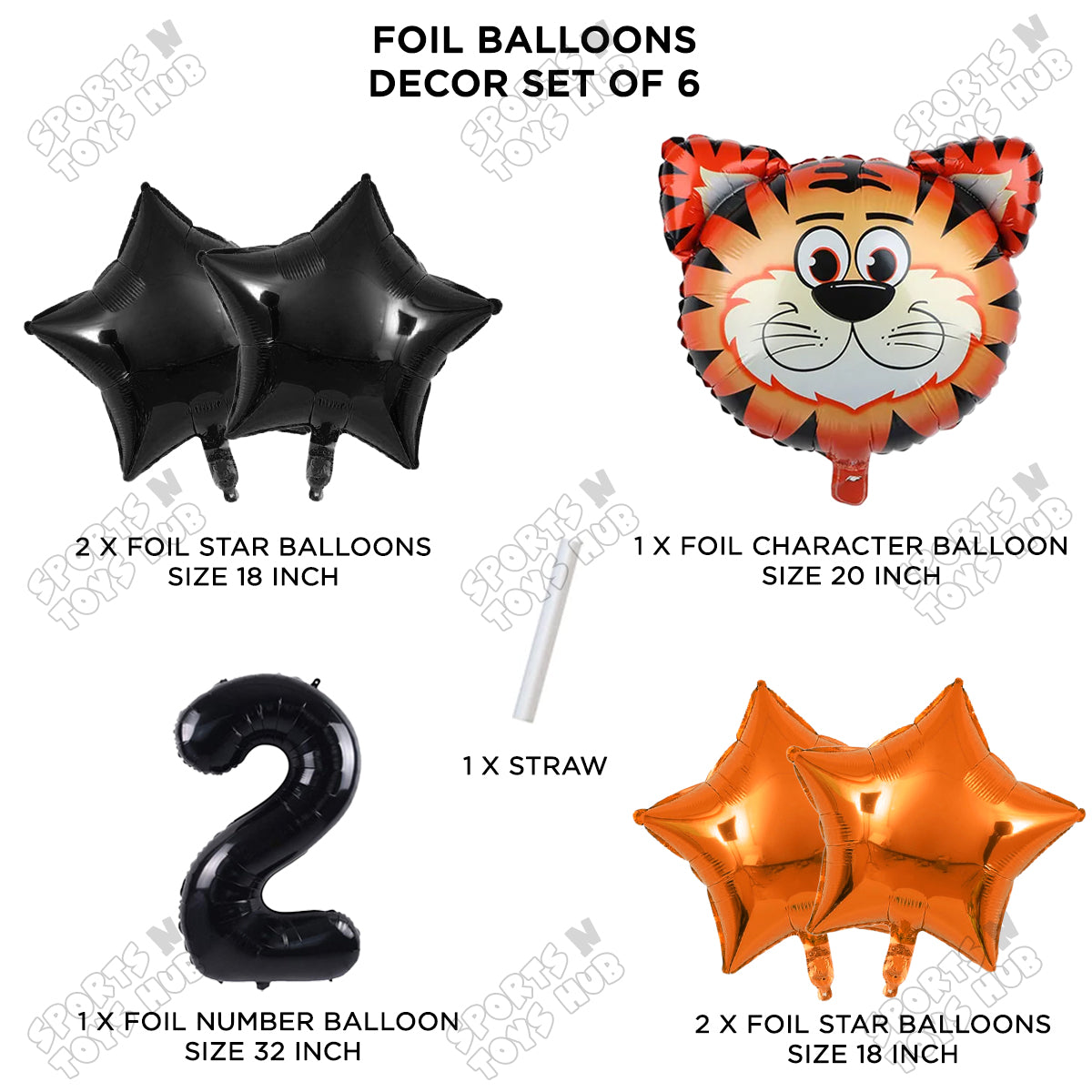 Jungle Safari Tiger Pack Of 6 Foil Balloon Set