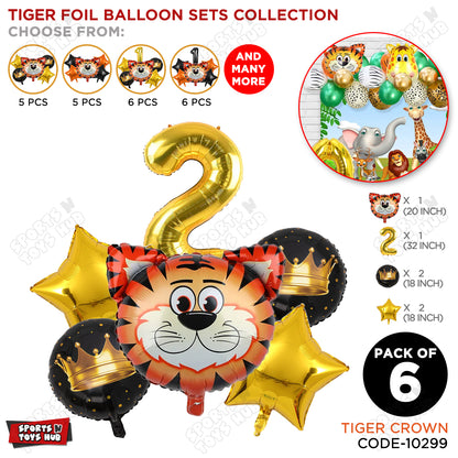 Tiger Jungle Safari Pack Of 6 Foil Balloon Set