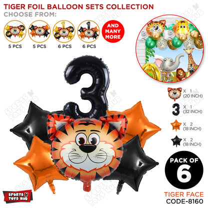 Jungle Safari Tiger Pack Of 6 Foil Balloon Set