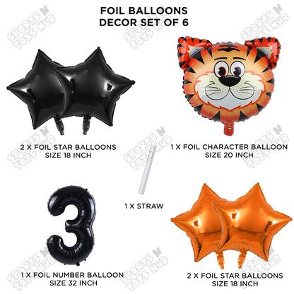Jungle Safari Tiger Pack Of 6 Foil Balloon Set