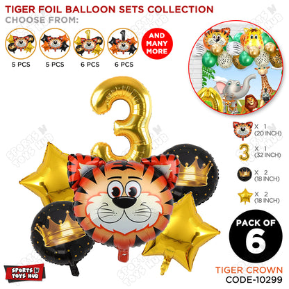 Tiger Jungle Safari Pack Of 6 Foil Balloon Set