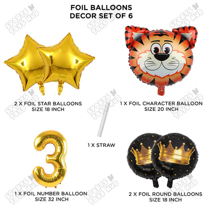 Tiger Jungle Safari Pack Of 6 Foil Balloon Set