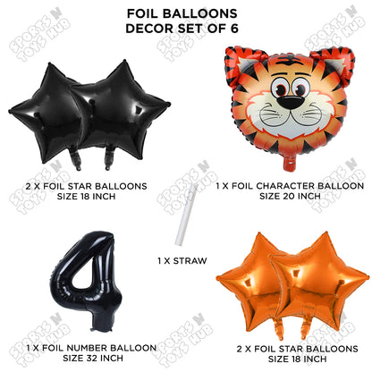 Jungle Safari Tiger Pack Of 6 Foil Balloon Set