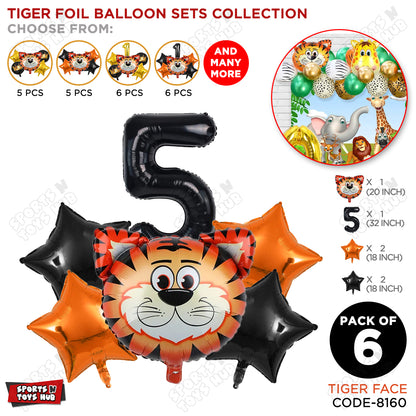 Jungle Safari Tiger Pack Of 6 Foil Balloon Set