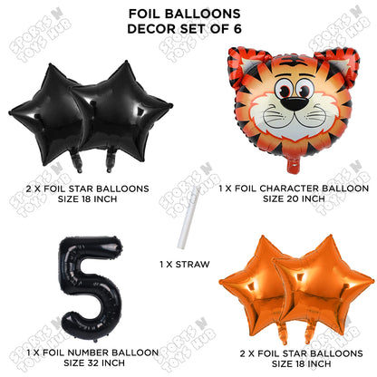 Jungle Safari Tiger Pack Of 6 Foil Balloon Set