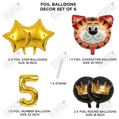 Tiger Jungle Safari Pack Of 6 Foil Balloon Set