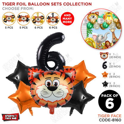 Jungle Safari Tiger Pack Of 6 Foil Balloon Set