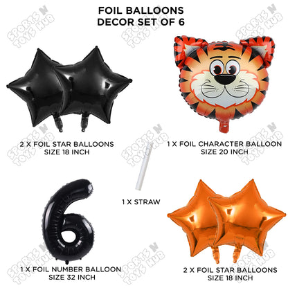 Jungle Safari Tiger Pack Of 6 Foil Balloon Set