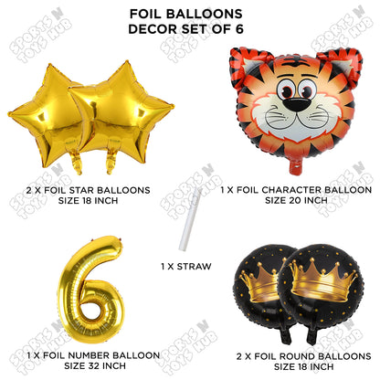 Tiger Jungle Safari Pack Of 6 Foil Balloon Set