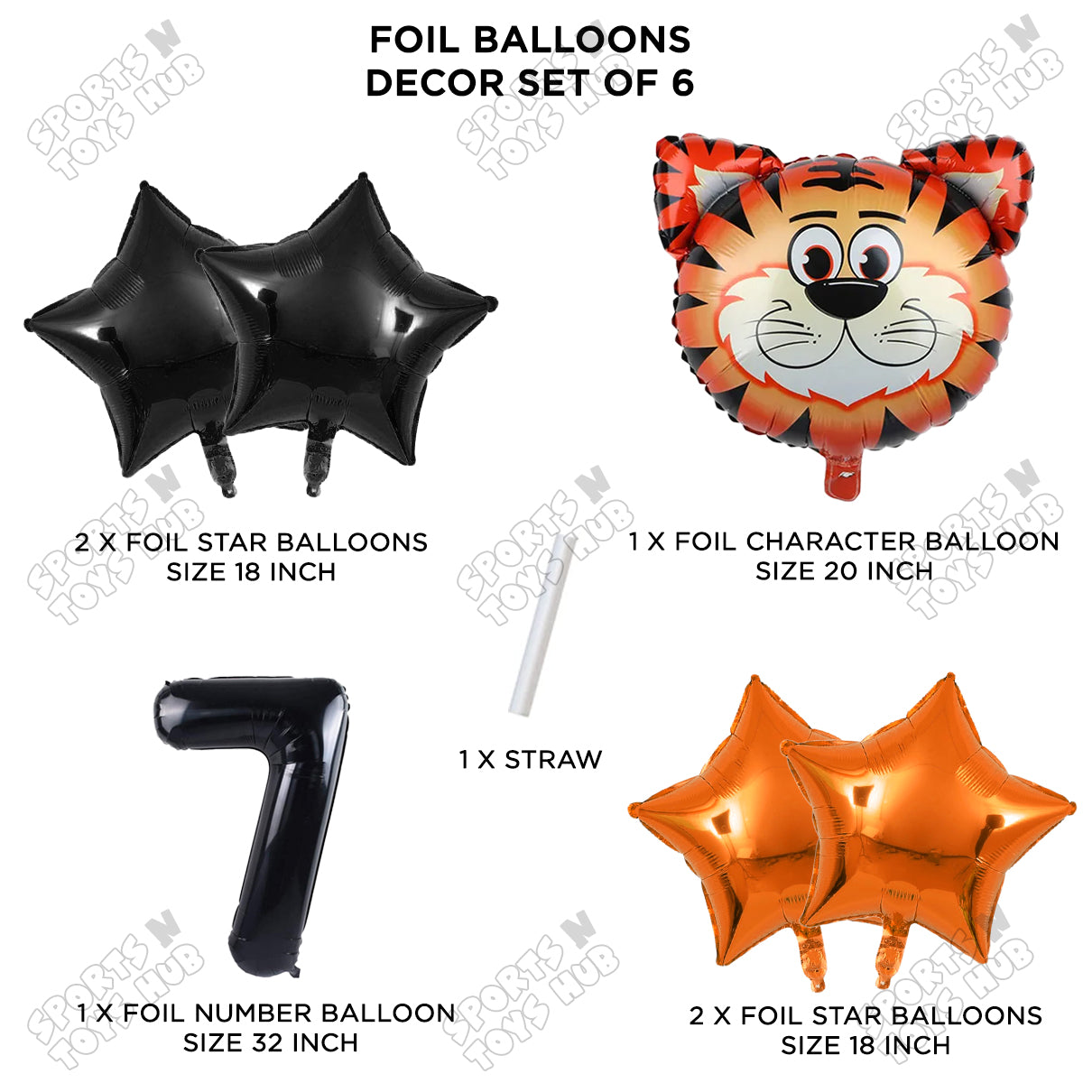 Jungle Safari Tiger Pack Of 6 Foil Balloon Set