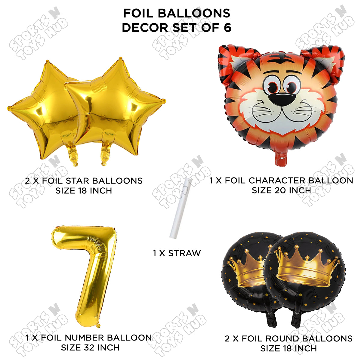 Tiger Jungle Safari Pack Of 6 Foil Balloon Set