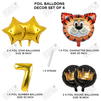 Tiger Jungle Safari Pack Of 6 Foil Balloon Set