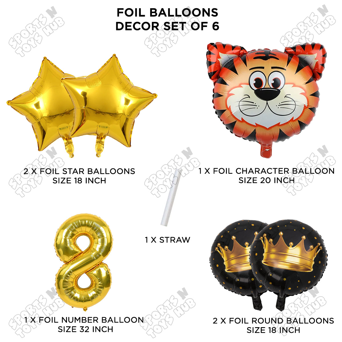 Tiger Jungle Safari Pack Of 6 Foil Balloon Set