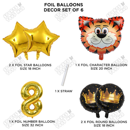Tiger Jungle Safari Pack Of 6 Foil Balloon Set