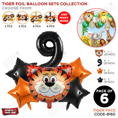 Jungle Safari Tiger Pack Of 6 Foil Balloon Set