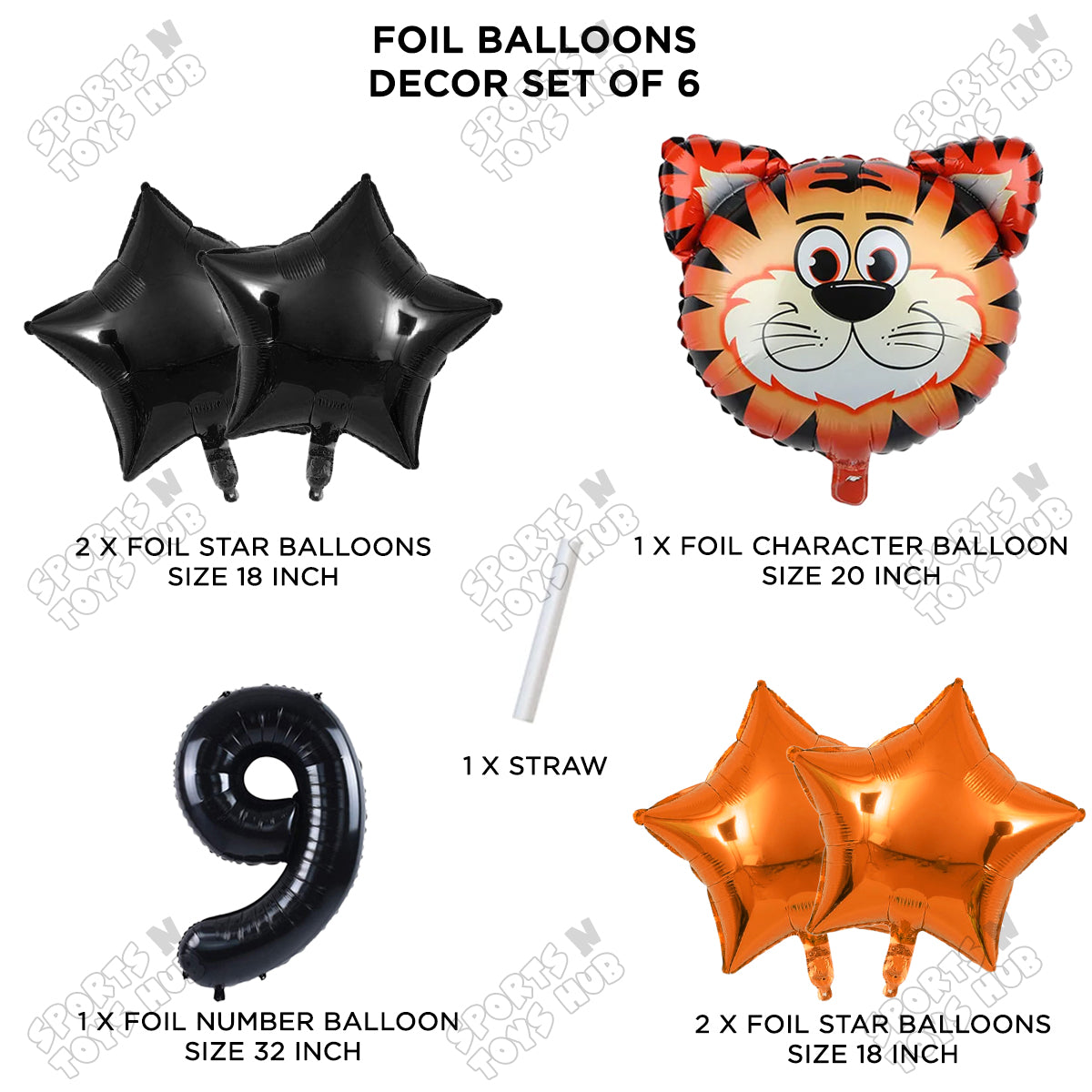 Jungle Safari Tiger Pack Of 6 Foil Balloon Set