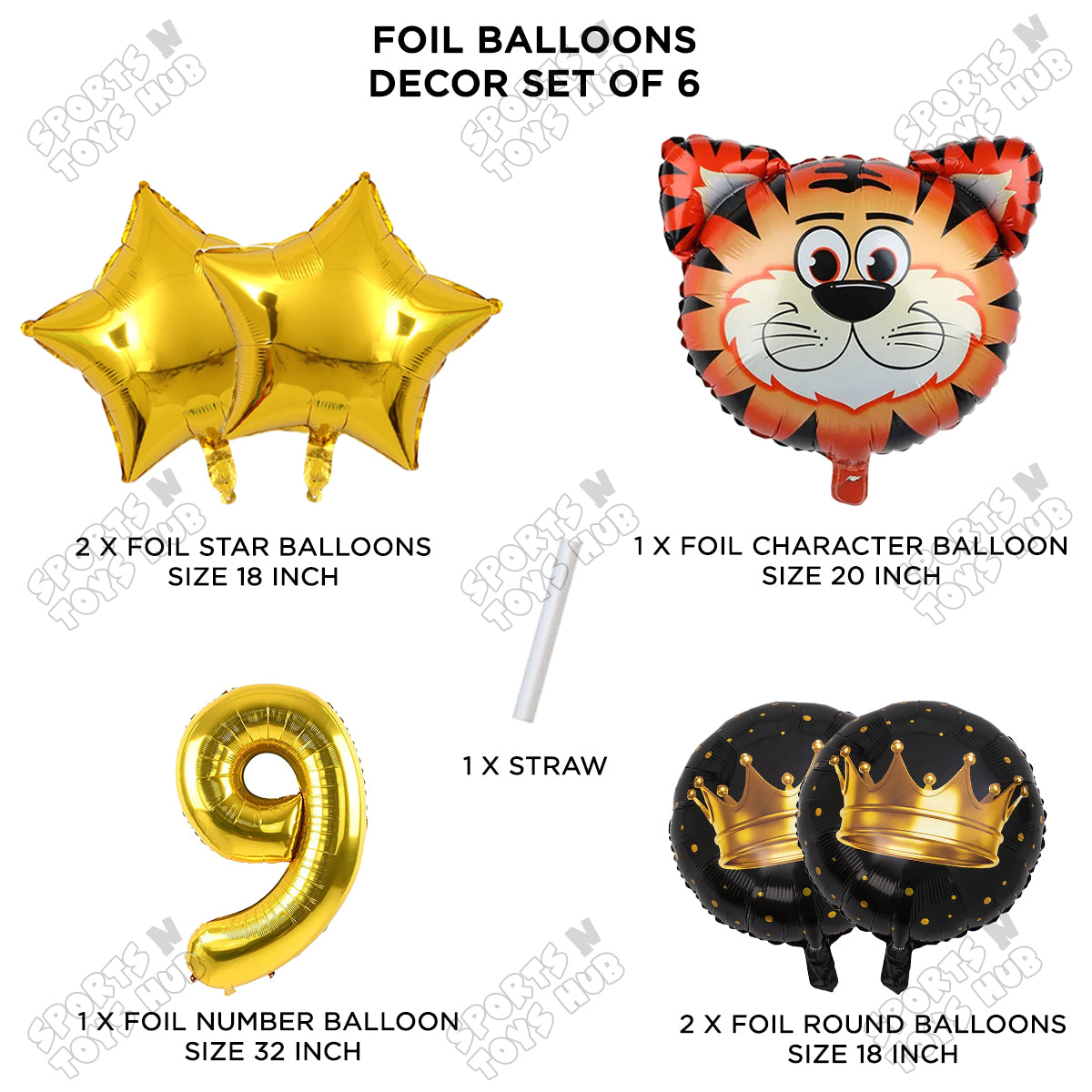Tiger Jungle Safari Pack Of 6 Foil Balloon Set