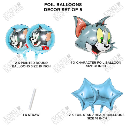 Tom Foil Balloon Pack of 5 – Cartoon Cat Character Balloons, Happy Birthday HBD Party Decorations, Kids Birthday Party, Baby Shower, Cartoon Theme, Celebration, Event, Photo Booth & Party Backdrop Decor