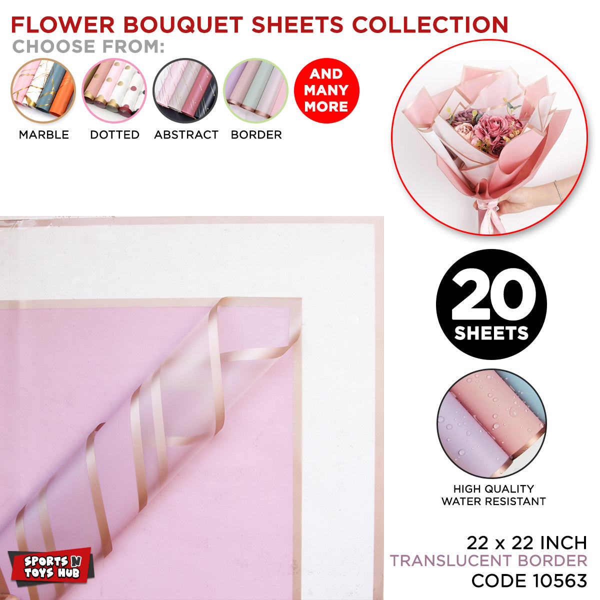 New Triple Edge Wide Transparent Gold Border Translucent Matte Florist Wrapping Sheets