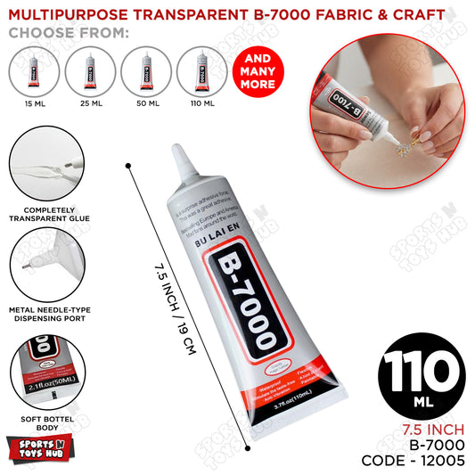 B-7000 Transparent Multipurpose Glue – Fabric & Craft Adhesive | Waterproof DIY Glue, Jewelry, Arts & Crafts Adhesive, Flexible Strong Bonding Glue